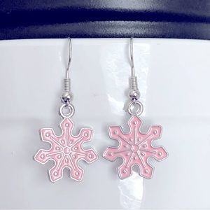New Winter Snowflake Dangle Drop Handmade Earrings Christmas Holiday Pastel Pink